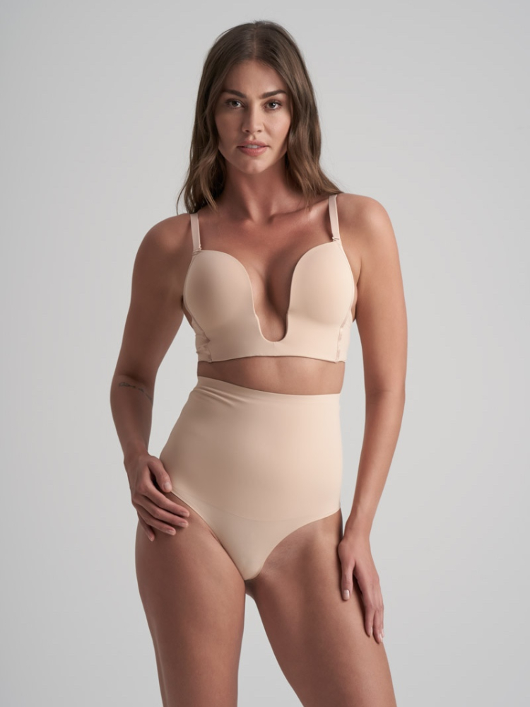 BYE BRA Waist Control High Waist Thong Beige main product photo