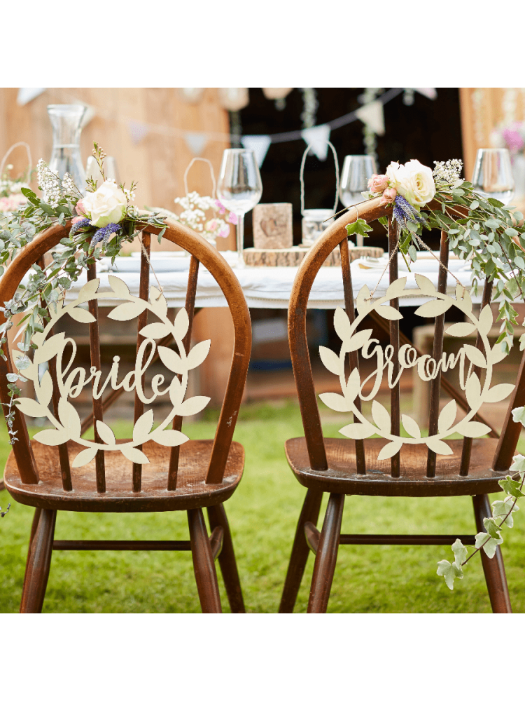 Ginger Ray CW-212 Rustic Country Bride and Groom Wedding Chair Signs Wood main product photo