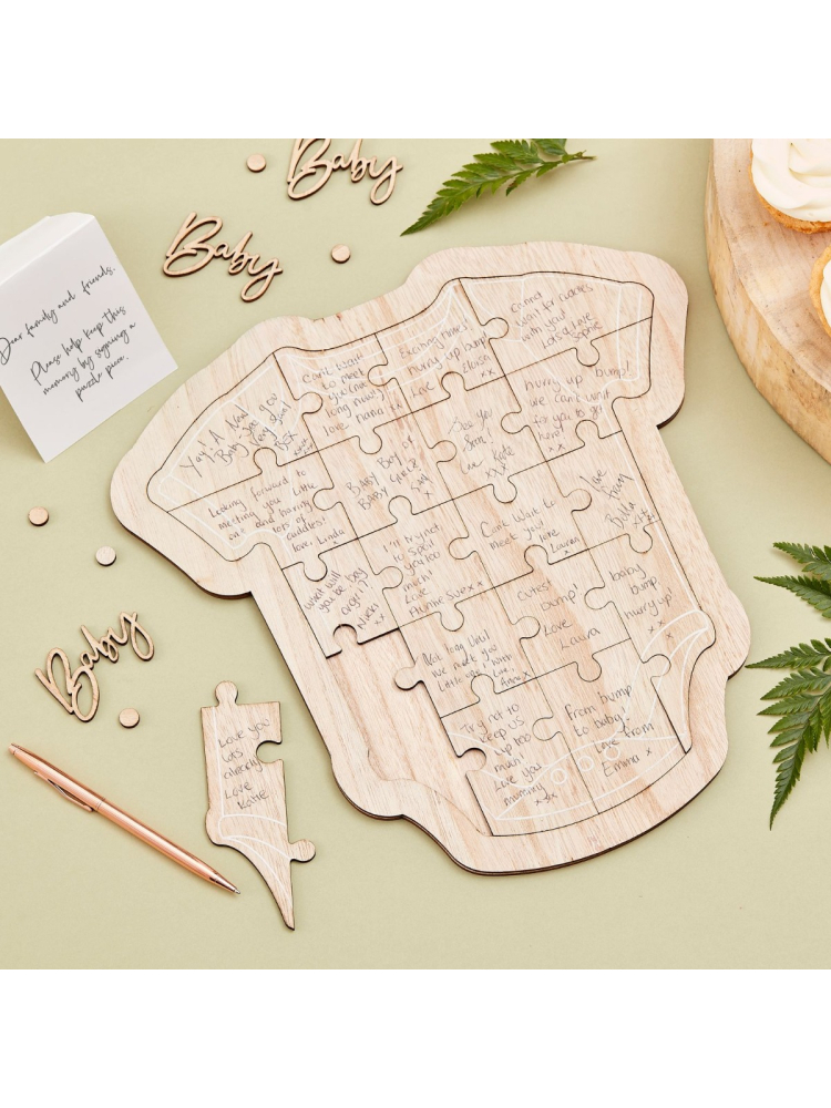 Ginger Ray BAB-126 Botanical Baby Wooden Puzzle Guest Book main product photo