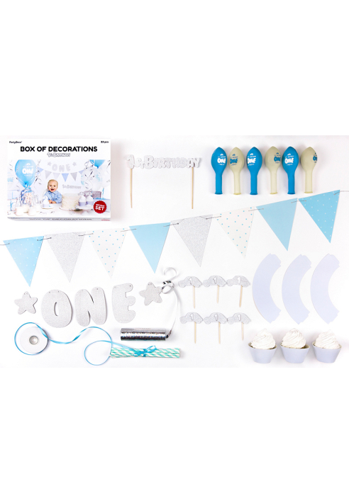 Party Decorations Set - 1st Birthday Blue/Silver