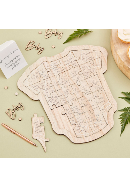 Ginger Ray BAB-126 Botanical Baby Wooden Puzzle Guest Book