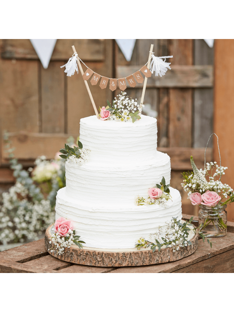 Ginger Ray CW-235 Rustic Country Mr & Mrs Cake Topper Bunting main product photo