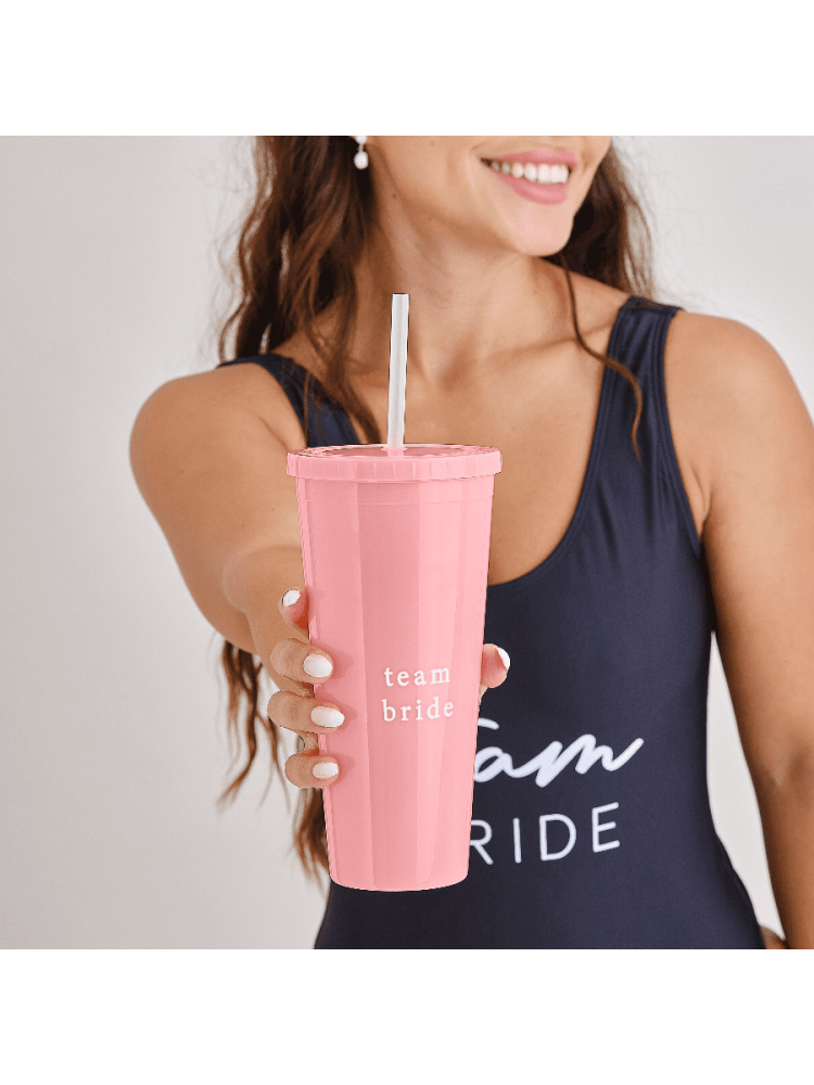 Ginger Ray HEN-142 Team Bride Reusable Cup with Straw Pink main product photo