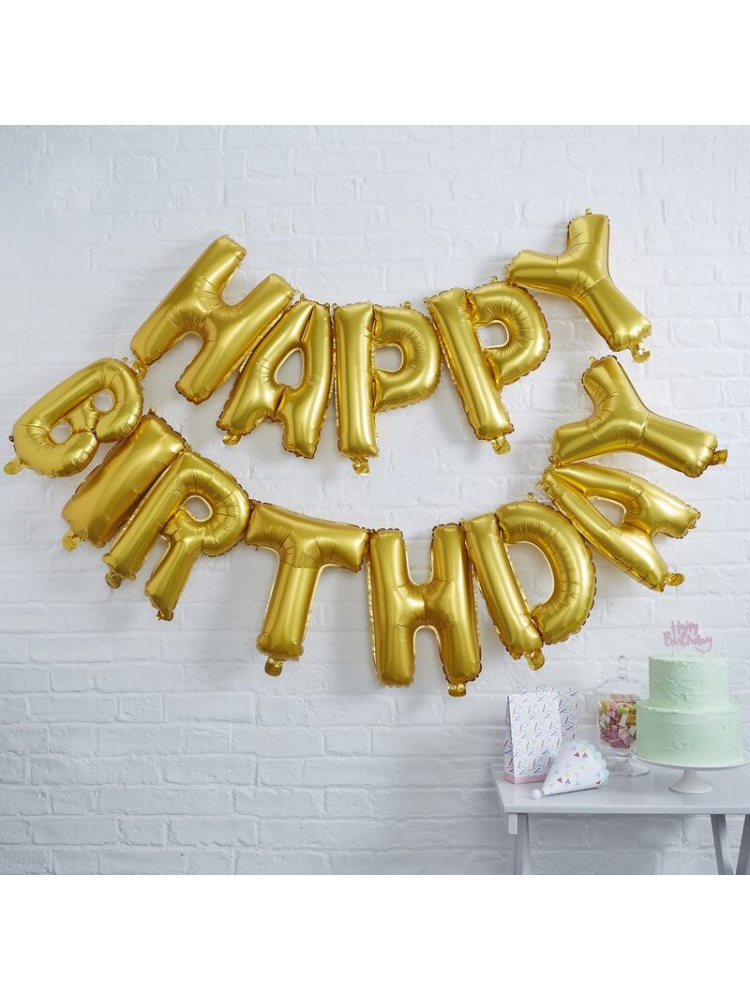 Gold Happy Birthday Foil Balloon Bunting | Pick and Mix main product photo